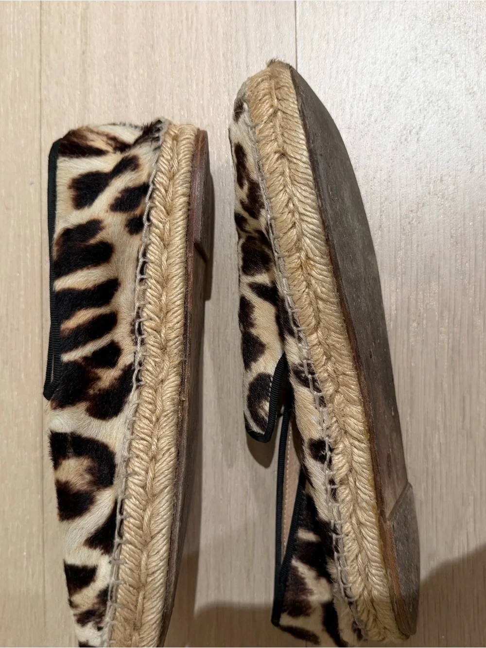 Authentic Celine Leopard Print Slip-On Espadrille Flats - Neutral Beige/Black